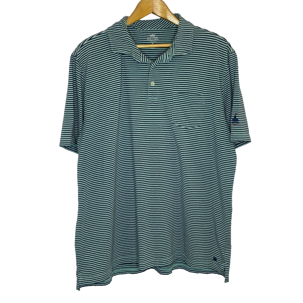 Men's XL Peter Millar Seaside Wash Cotton Blend Green Stripe Short Sleeve Polo